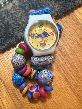 Vintage Brown Dog Designs Whimsical Colorful Polymer Clay Beaded Statement Watch